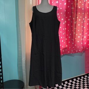 Eileen Fisher Size 1X Gray Linen Blend Sleeveless Texture Midi Dress w/ Pockets